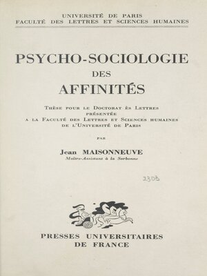 cover image of Psycho-sociologie des affinités